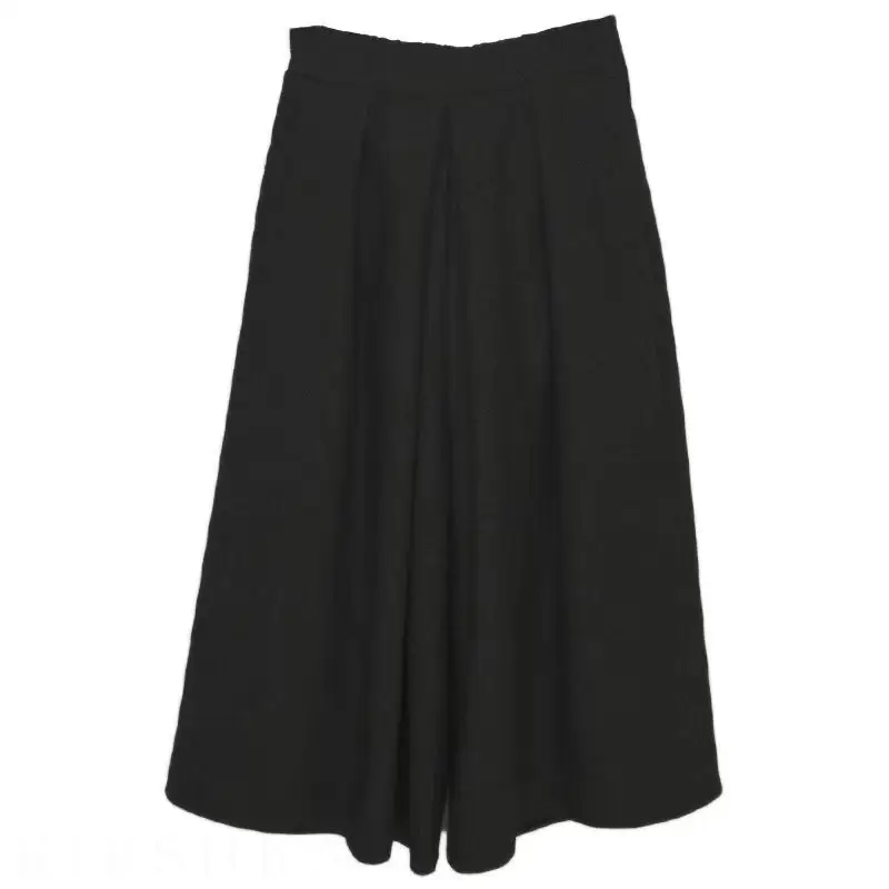 秋冬毛呢寬版裙褲 鬆緊腰九分休閒寬褲