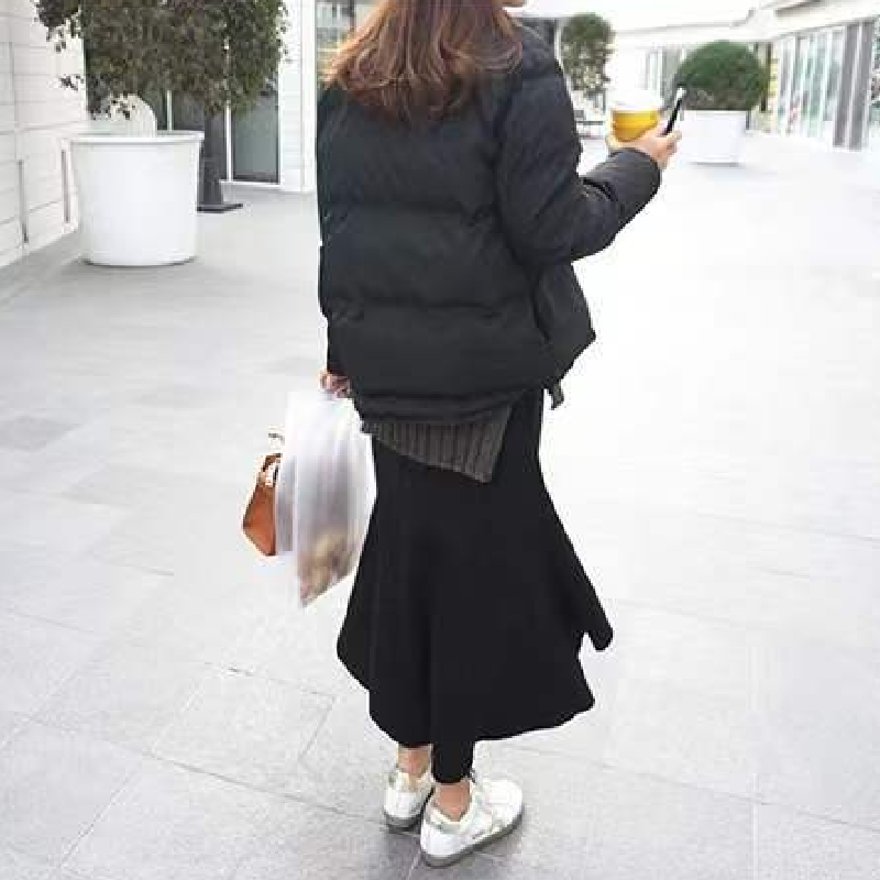 二合一設計不規則拼接保暖褲裙 高腰刷毛修身長褲裙