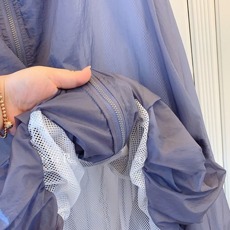 大尺碼寬鬆顯瘦連帽抗UV連帽罩衫 防曬短款外套  防潑水抗靜電微甜心機設計