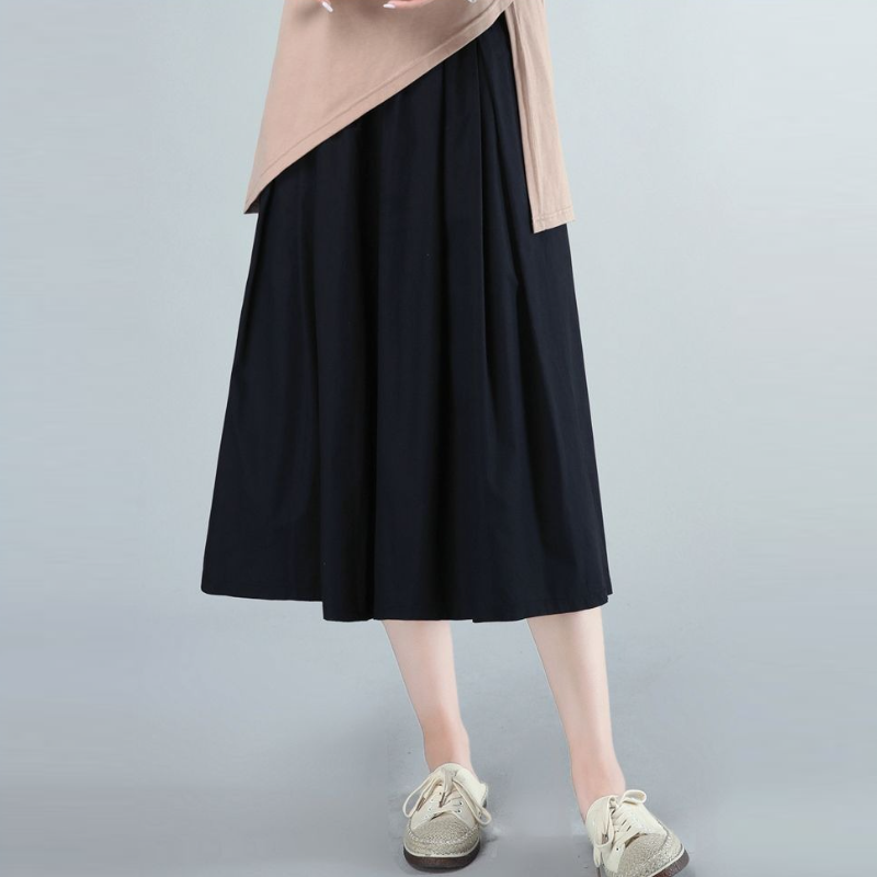 純棉寬版中長褲 鬆緊腰設計 文青休閒風