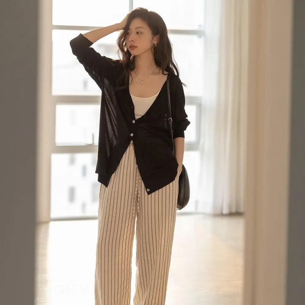 韓版防曬針織開衫 百搭輕薄寬鬆氣質垂感長袖外穿上衣FASHION