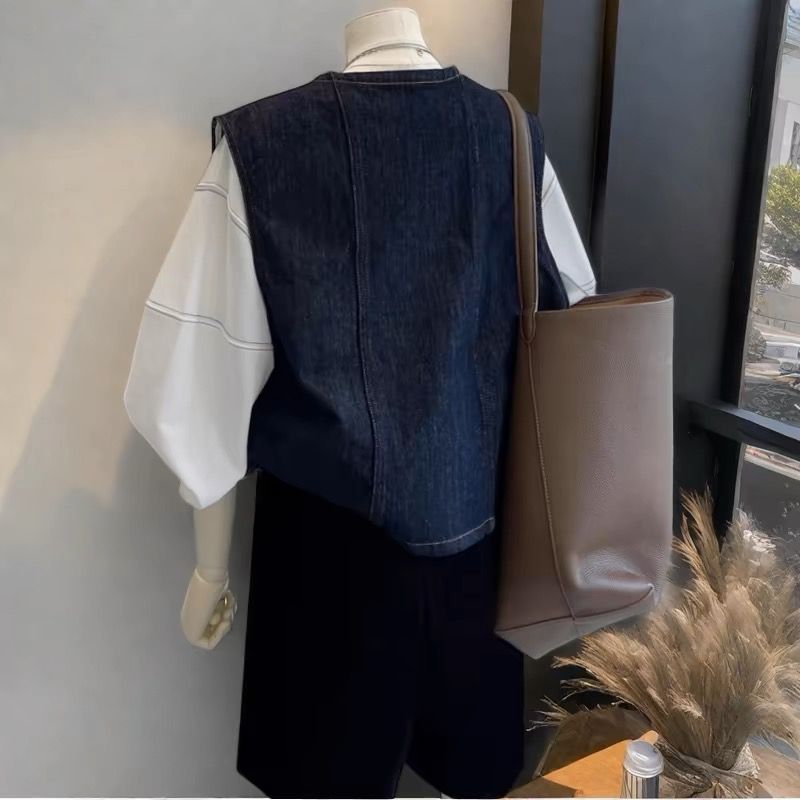 短版復古牛仔背心 春夏小個子無袖外套 時尚設計感上衣