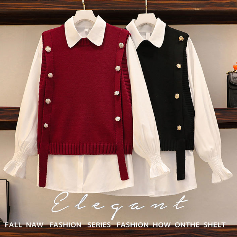 【單品可選】襯衫馬甲兩件套-春秋時尚減齡針織上衣套裝