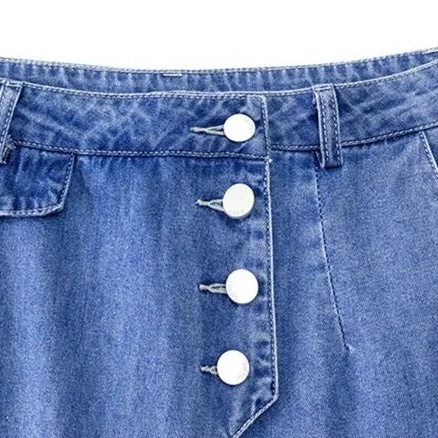 簡約·素面韓版高腰Ａ字中長款牛仔褲裙 休閒牛仔寬褲 半身裙(不含腰帶)
