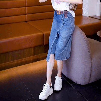 簡約·素面韓版高腰Ａ字中長款牛仔半身裙