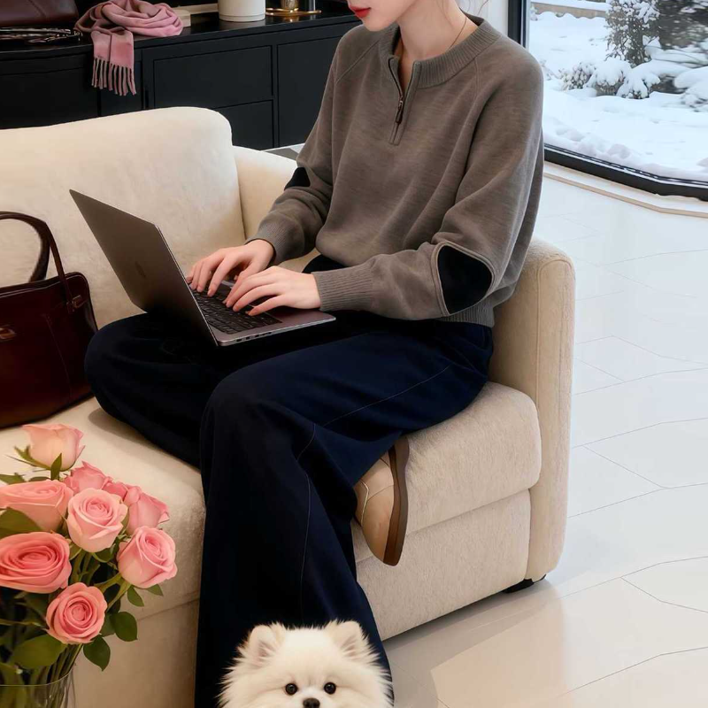 慵懶風拉鍊針織上衣 寬鬆剪裁 秋冬百搭款