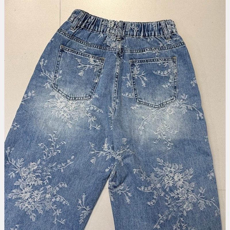 提花牛仔八分寬褲 復古寬鬆直筒 大尺碼友善 梨形身形推薦