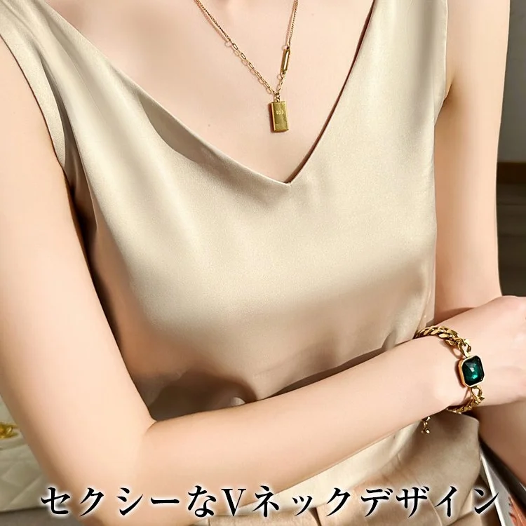 新款冰絲緞面簡約春夏V領寬鬆緞面背心 辣妹白色真絲吊帶背心bratop