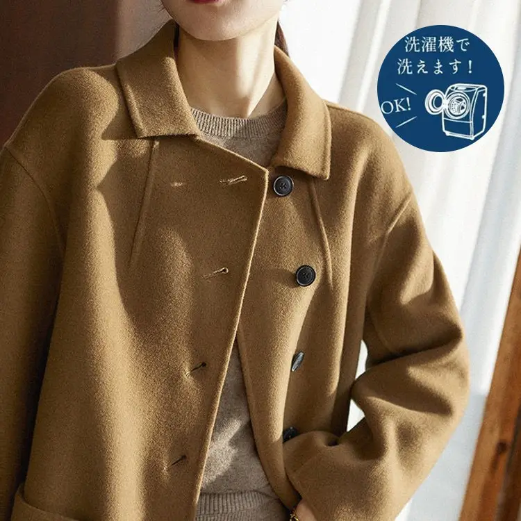 秋冬韓版寬鬆毛料大衣外套