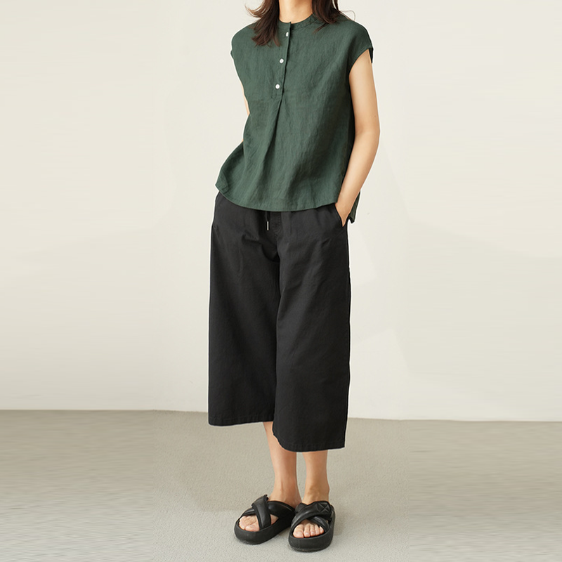 日系風 簡約通勤棉麻無袖襯衫 顯瘦夏款
