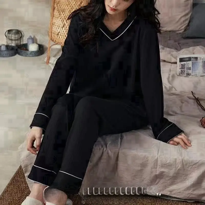 春秋款女士長袖條紋睡衣套裝清新風格家居服