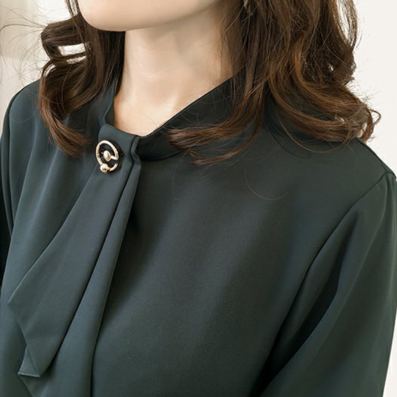 韓版燈籠袖氣質優雅襯衫-秋季通勤純色寬鬆大尺碼長袖上衣