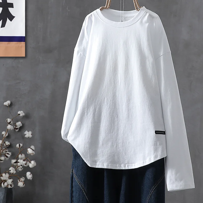 秋季素色鏤空設計大尺碼時尚長袖T恤-內搭外穿都百搭