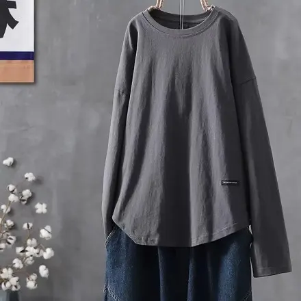 秋季素色鏤空設計大尺碼時尚長袖T恤-內搭外穿都百搭