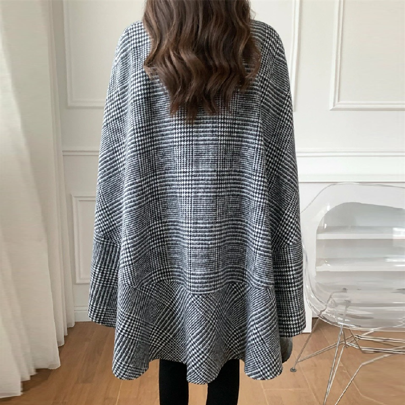 中長版圓領格紋披風外套 秋冬韓系時尚大衣*7色