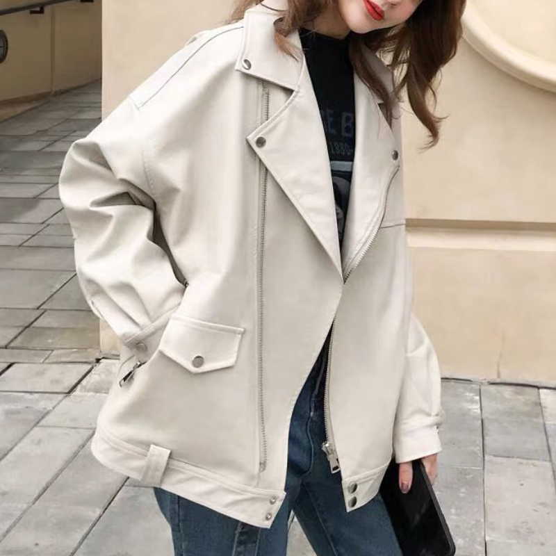 韓版休閒加厚寬鬆PU皮衣夾克短外套