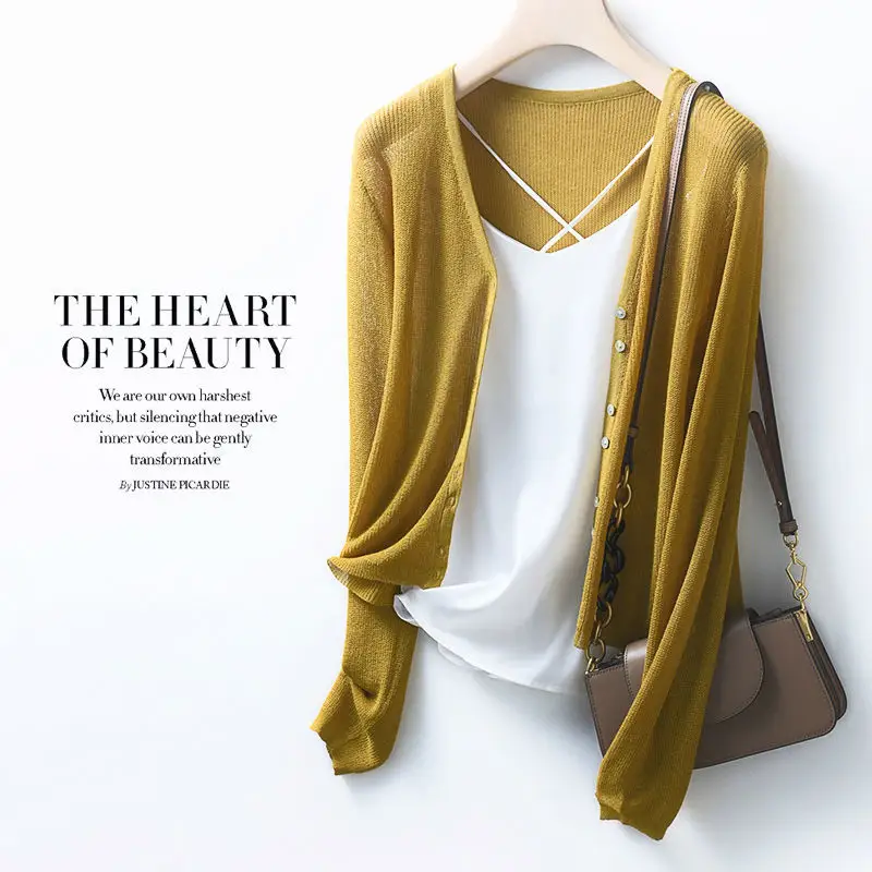 冰絲針織防曬衣 冷氣房開襟衫V領薄款罩衫