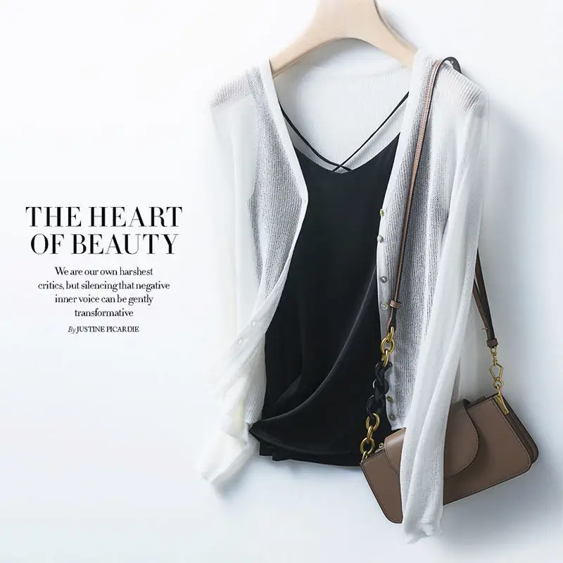 冰絲針織防曬衣 冷氣房開襟衫V領薄款罩衫