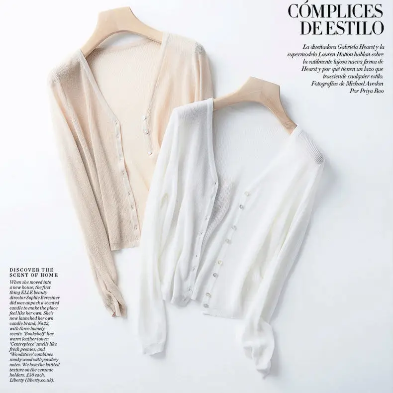 冰絲針織防曬衣 冷氣房開襟衫V領薄款罩衫