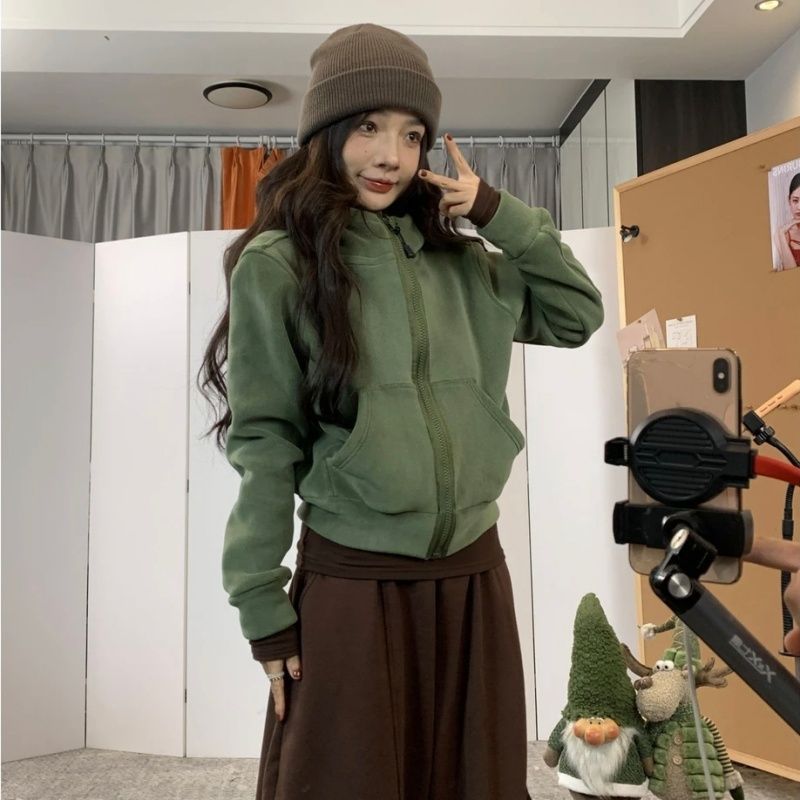 雙面絨連帽開襯外套 加絨加厚保暖 時尚百搭冬季外套