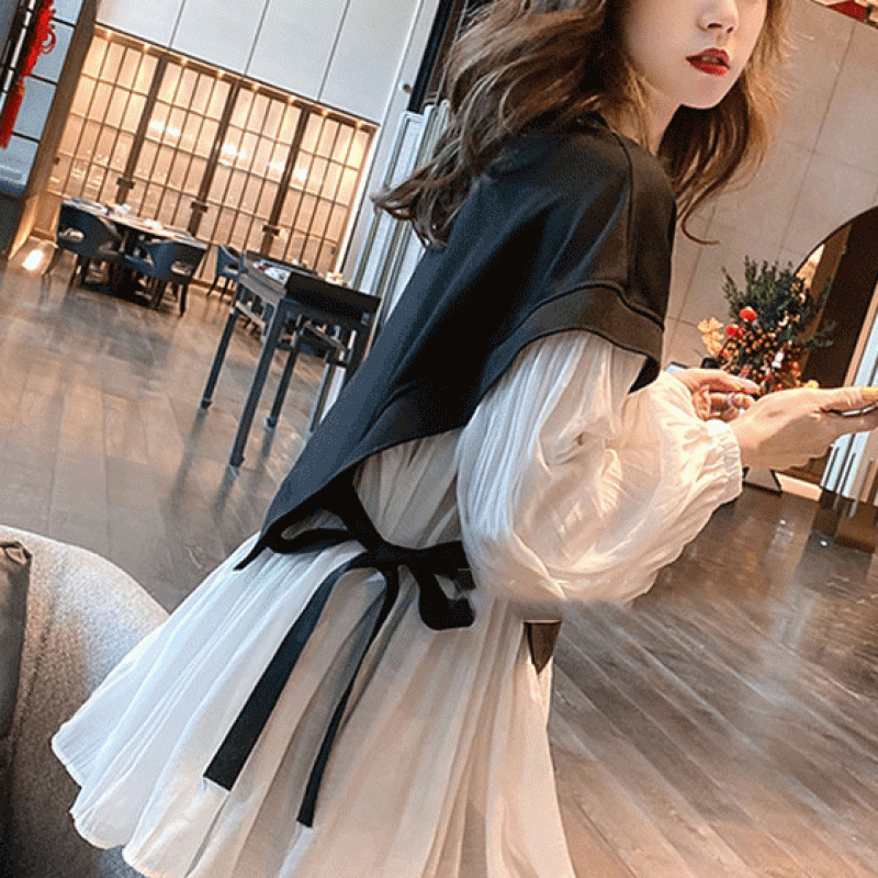 溫柔拼接多層假兩件上衣-時尚中長款 輕鬆優雅穿搭 孕婦寬鬆襯衫