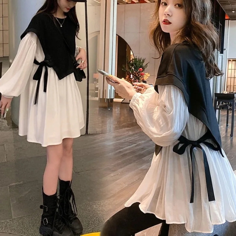 溫柔拼接多層假兩件上衣-時尚中長款 輕鬆優雅穿搭 孕婦寬鬆襯衫