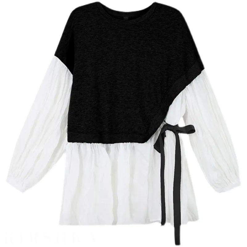 溫柔拼接多層假兩件上衣-時尚中長款 輕鬆優雅穿搭 孕婦寬鬆襯衫