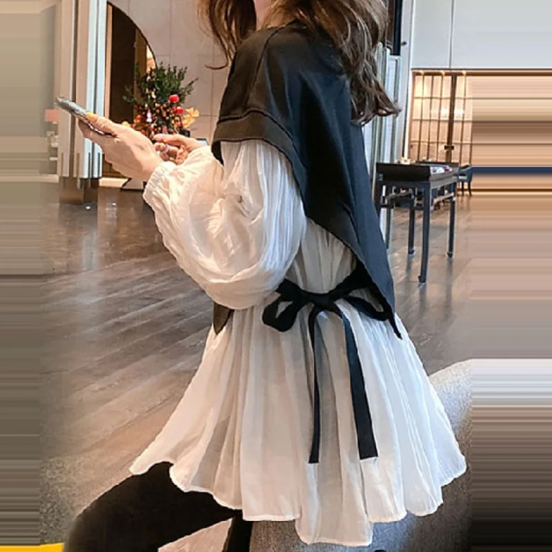 溫柔拼接多層假兩件上衣-時尚中長款 輕鬆優雅穿搭 孕婦寬鬆襯衫