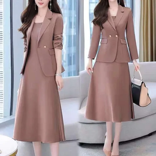 洋氣質高檔西裝裙套裝 寬鬆遮肉顯瘦兩件套