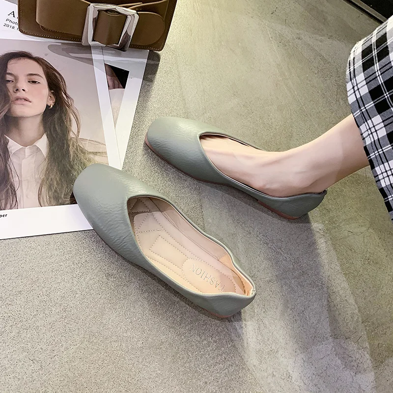 舒適夏日方頭奶奶鞋 新款單鞋平底軟底防滑舒適淺口媽媽鞋孕婦鞋