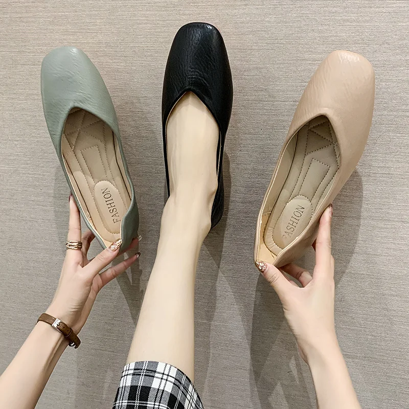 舒適夏日方頭奶奶鞋 新款單鞋平底軟底防滑舒適淺口媽媽鞋孕婦鞋