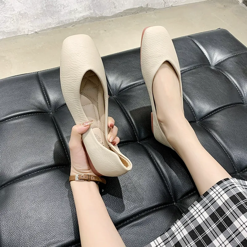 舒適夏日方頭奶奶鞋 新款單鞋平底軟底防滑舒適淺口媽媽鞋孕婦鞋