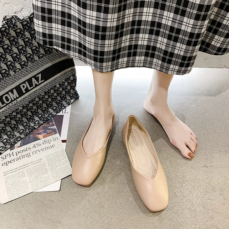 舒適夏日方頭奶奶鞋 新款單鞋平底軟底防滑舒適淺口媽媽鞋孕婦鞋