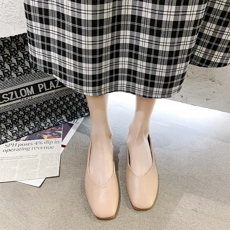 舒適夏日方頭奶奶鞋 新款單鞋平底軟底防滑舒適淺口媽媽鞋孕婦鞋