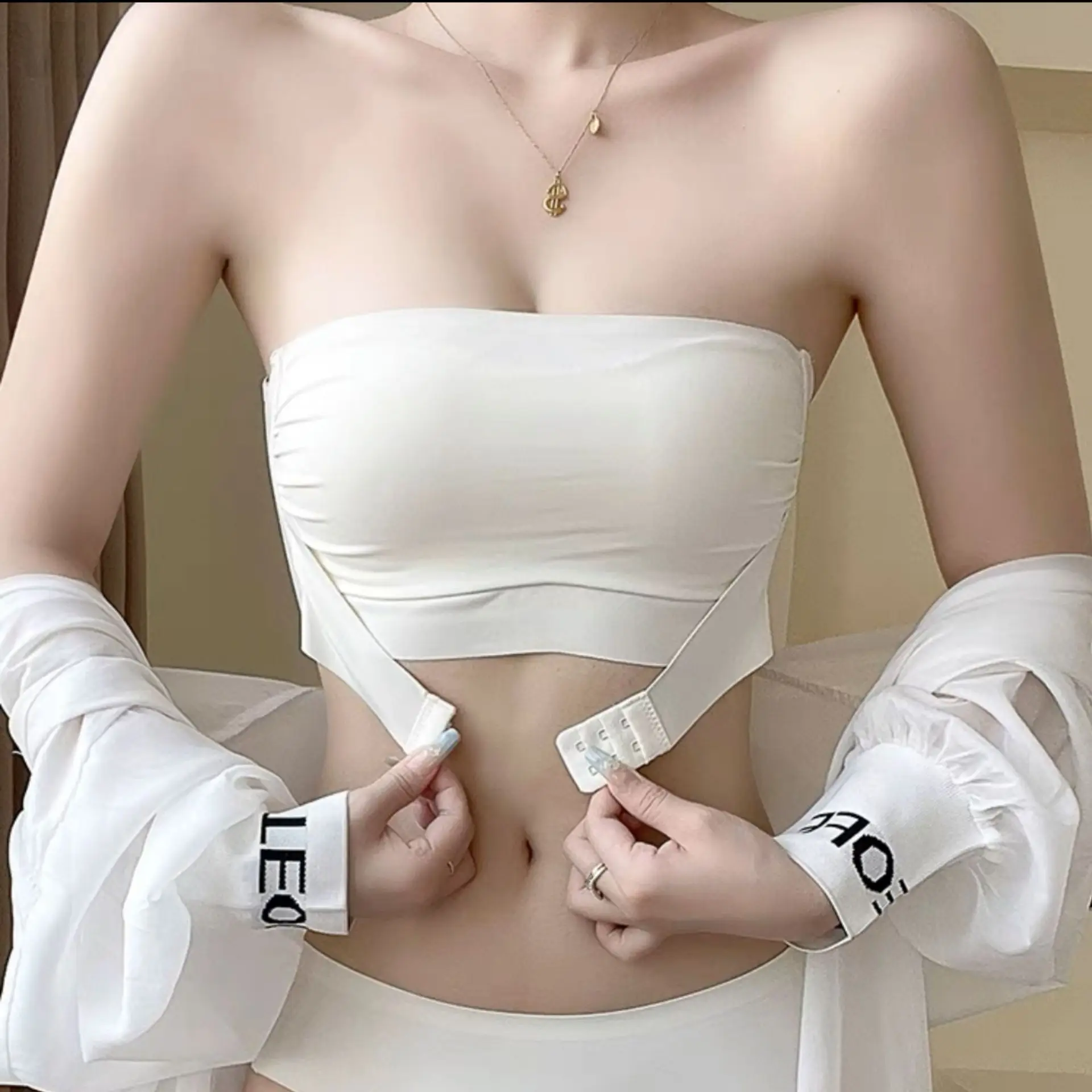 無肩帶小胸聚攏隱形防滑辣妹抹胸防走光文胸前扣bra内衣