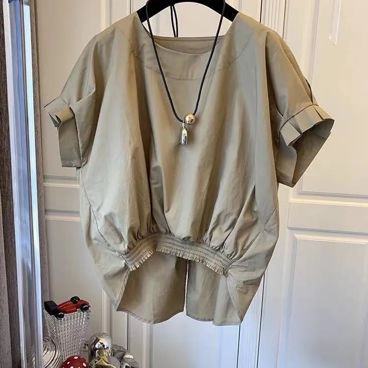 設計感 小眾 韓版 寬鬆 休閒 法式 開叉 綁帶 蝴蝶結 套頭 短袖 襯衫