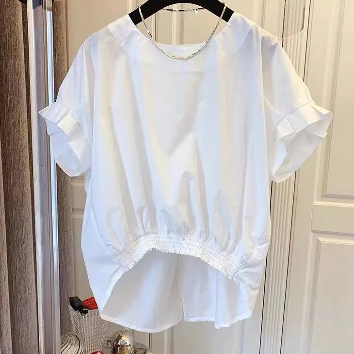 設計感 小眾 韓版 寬鬆 休閒 法式 開叉 綁帶 蝴蝶結 套頭 短袖 襯衫