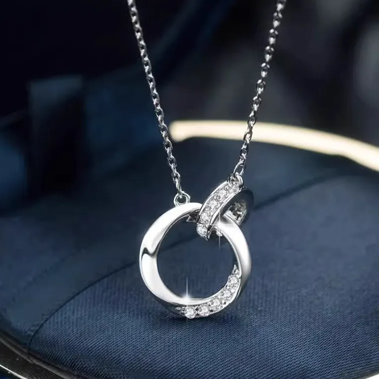 莫比乌斯镶钻雙環項鍊 輕奢小眾高級感生日禮物