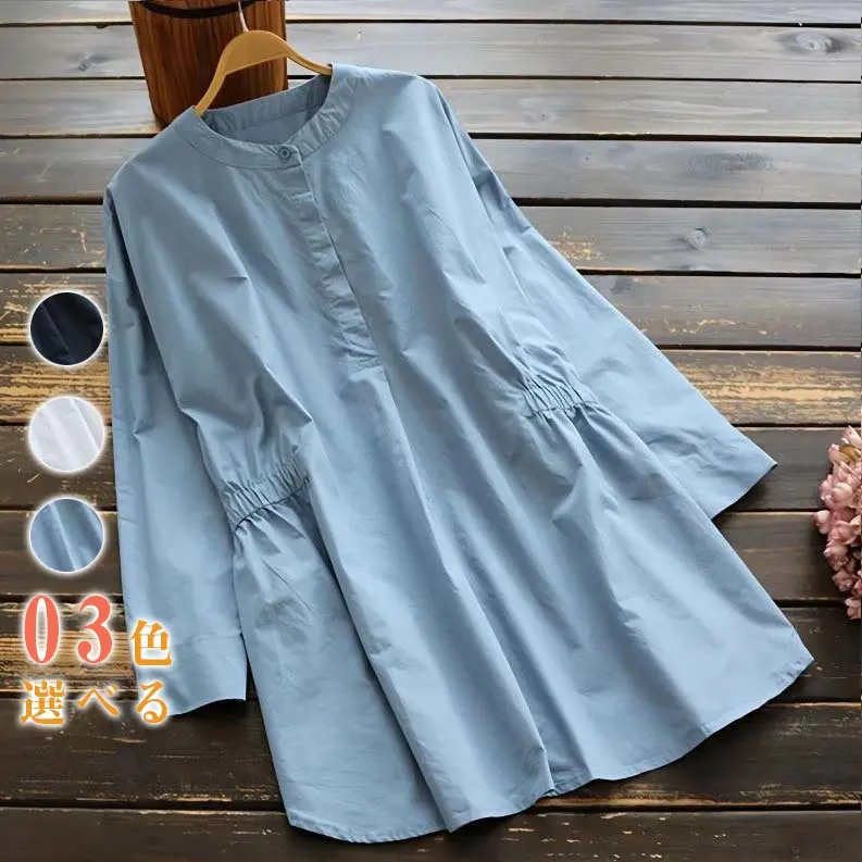 高腰剪裁長袖襯衫 遮小腹顯瘦收腰設計 逆齡感立領氣質上衣