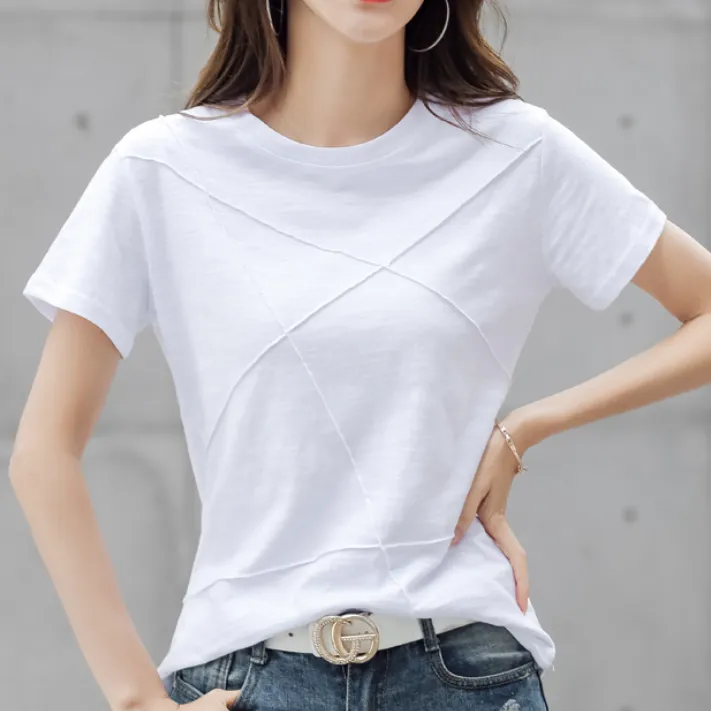 法國棉純竹節短袖T恤女裝寬鬆上衣