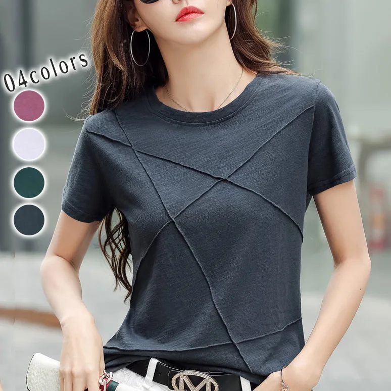 法國棉純竹節短袖T恤女裝寬鬆上衣
