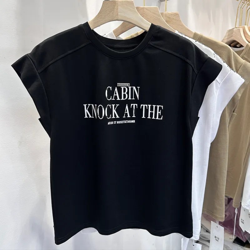 設計感簡約寬鬆T 百變休閒風簡約寬鬆字母無袖背心T恤