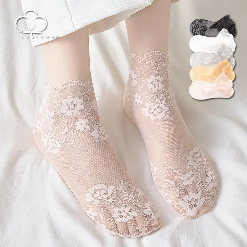 薄款蕾絲襪子短筒棉襪透氣 性感短襪白色