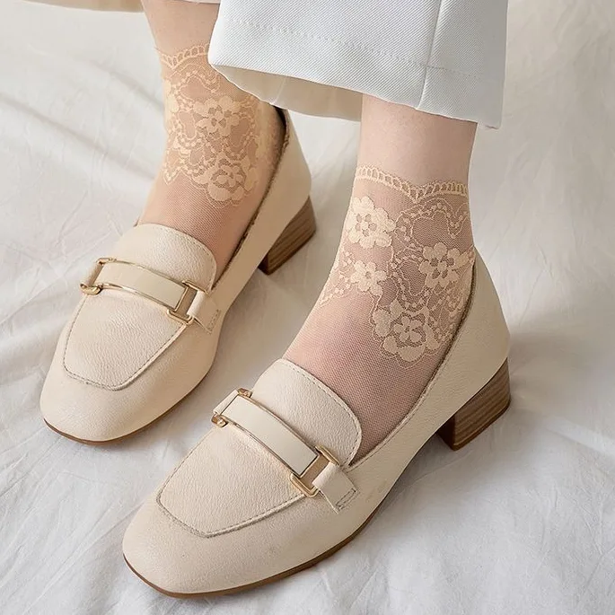 薄款蕾絲襪子短筒棉襪透氣 性感短襪白色