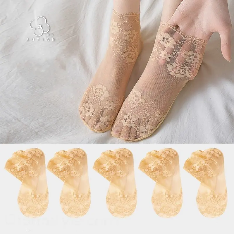 薄款蕾絲襪子短筒棉襪透氣 性感短襪白色