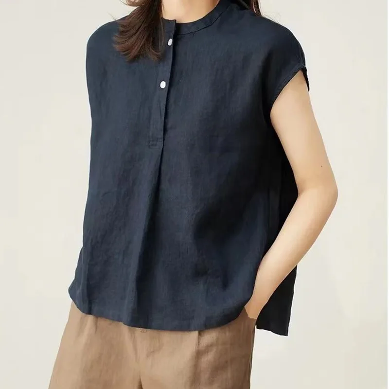 日系風 簡約通勤棉麻無袖襯衫 顯瘦夏款