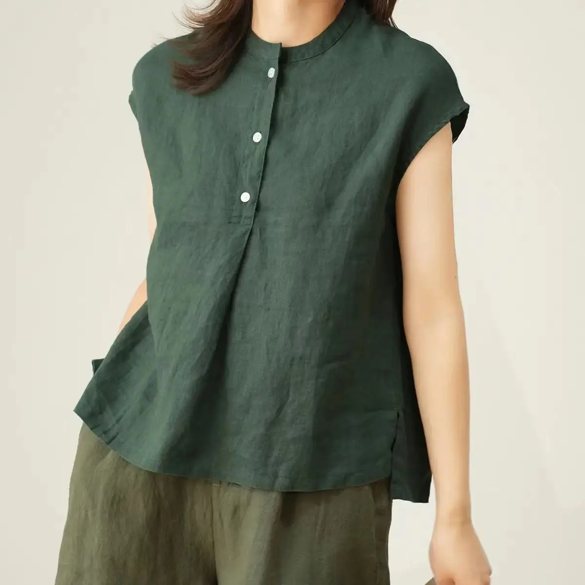日系風 簡約通勤棉麻無袖襯衫 顯瘦夏款