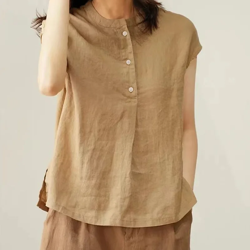 日系風 簡約通勤棉麻無袖襯衫 顯瘦夏款