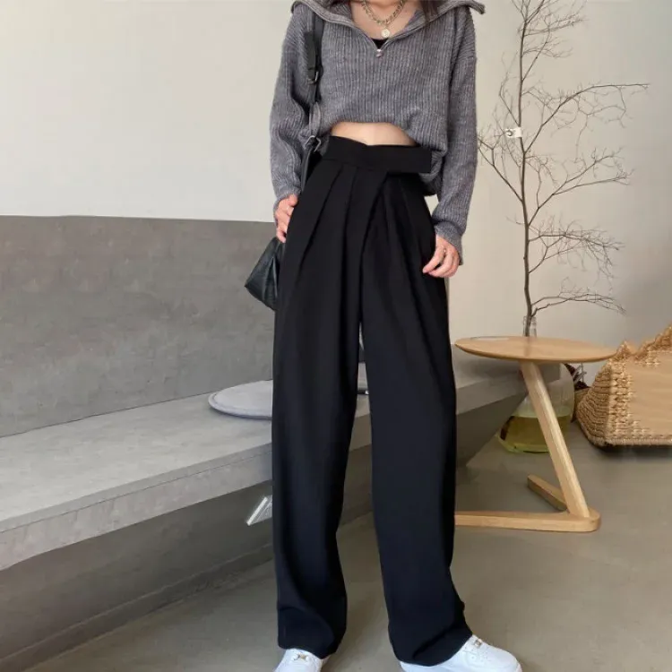 韓版「魔鬼氈」寬鬆垂墜感休閒寬褲 西裝褲