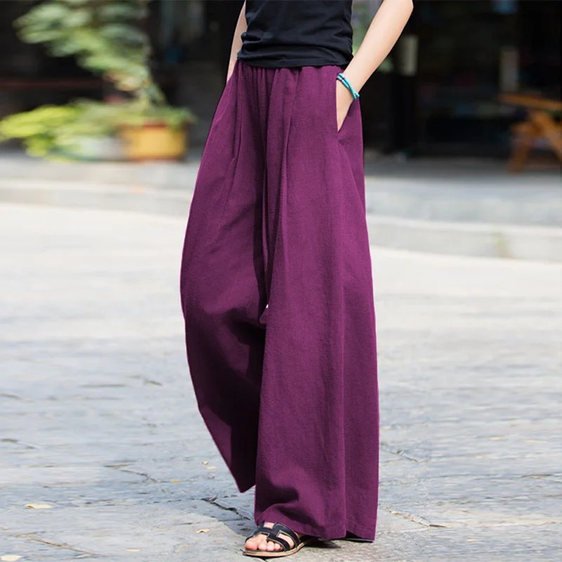 棉麻寬褲休閒顯瘦 高腰素色透氣親膚休閒褲*9色/M-3XL
